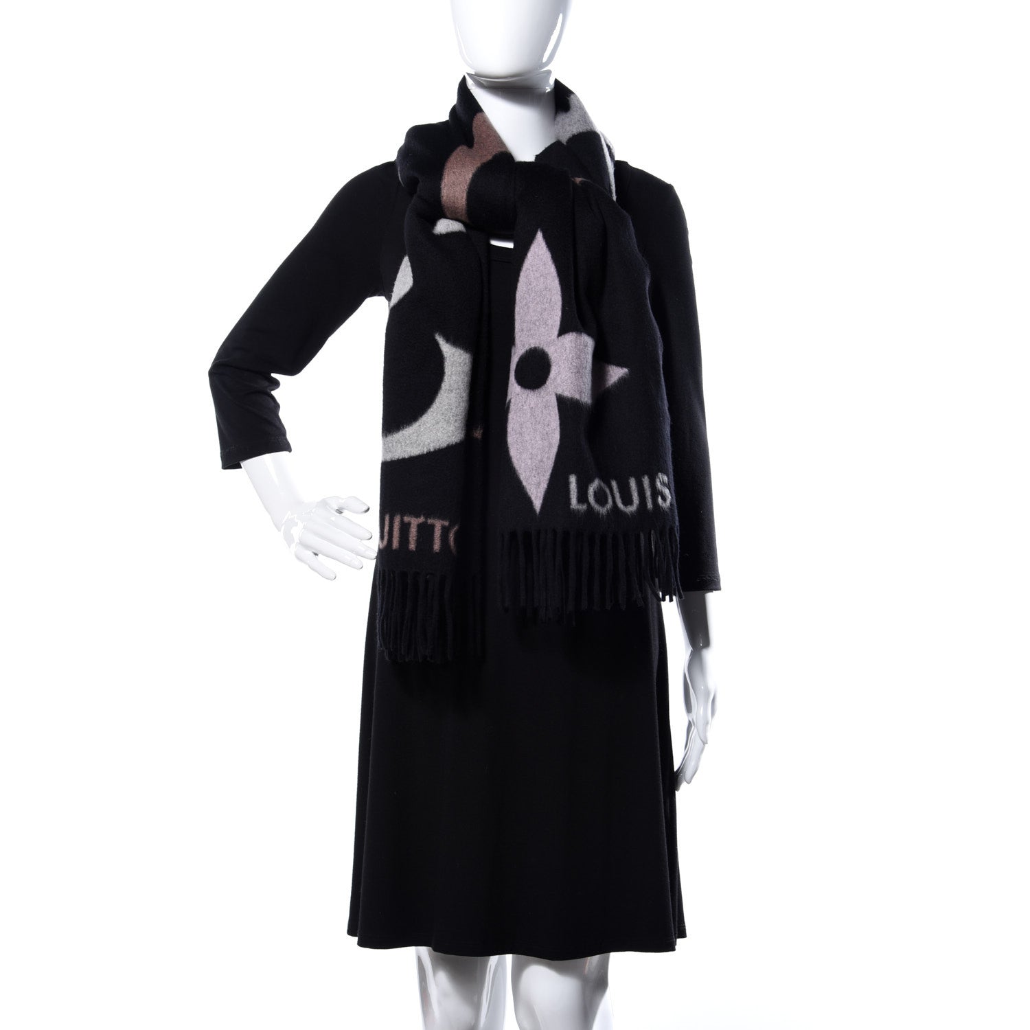 Louis Vuitton Cashmere Wool Monogram Ultimate Scarf Black 2 of 3