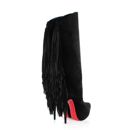 Christian Louboutin Suede Fringe Interlopa 160 Over The Knee Boots 40 Black 5 of 8