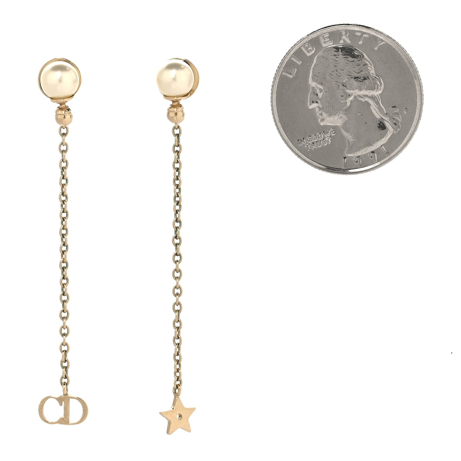 Christian Dior Pearl La Petite Tribale Dangle Chain Earrings Gold 2 of 5