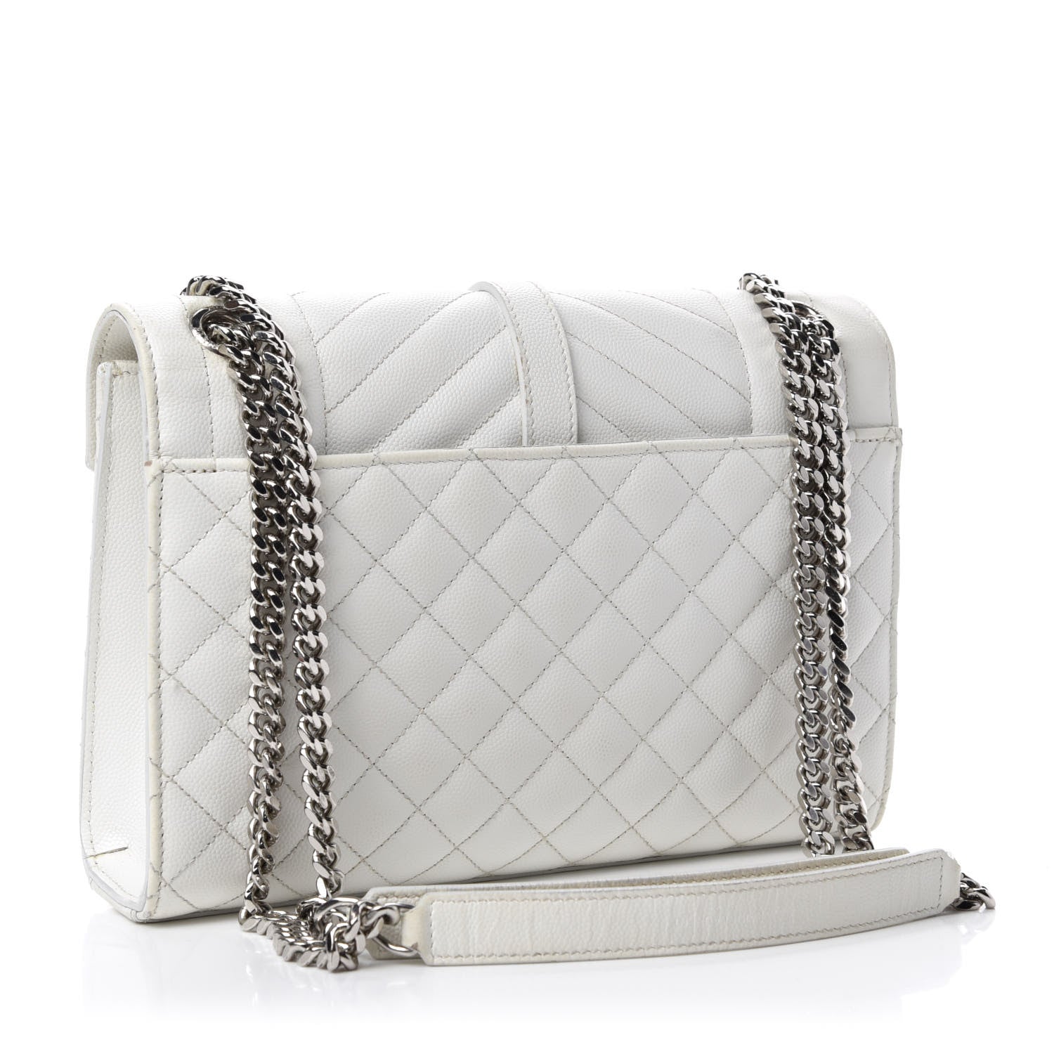 Saint Laurent Grain De Poudre Textured Mixed Matelasse Medium Triquilt Monogram Satchel Blanc Vintage 4 of 15