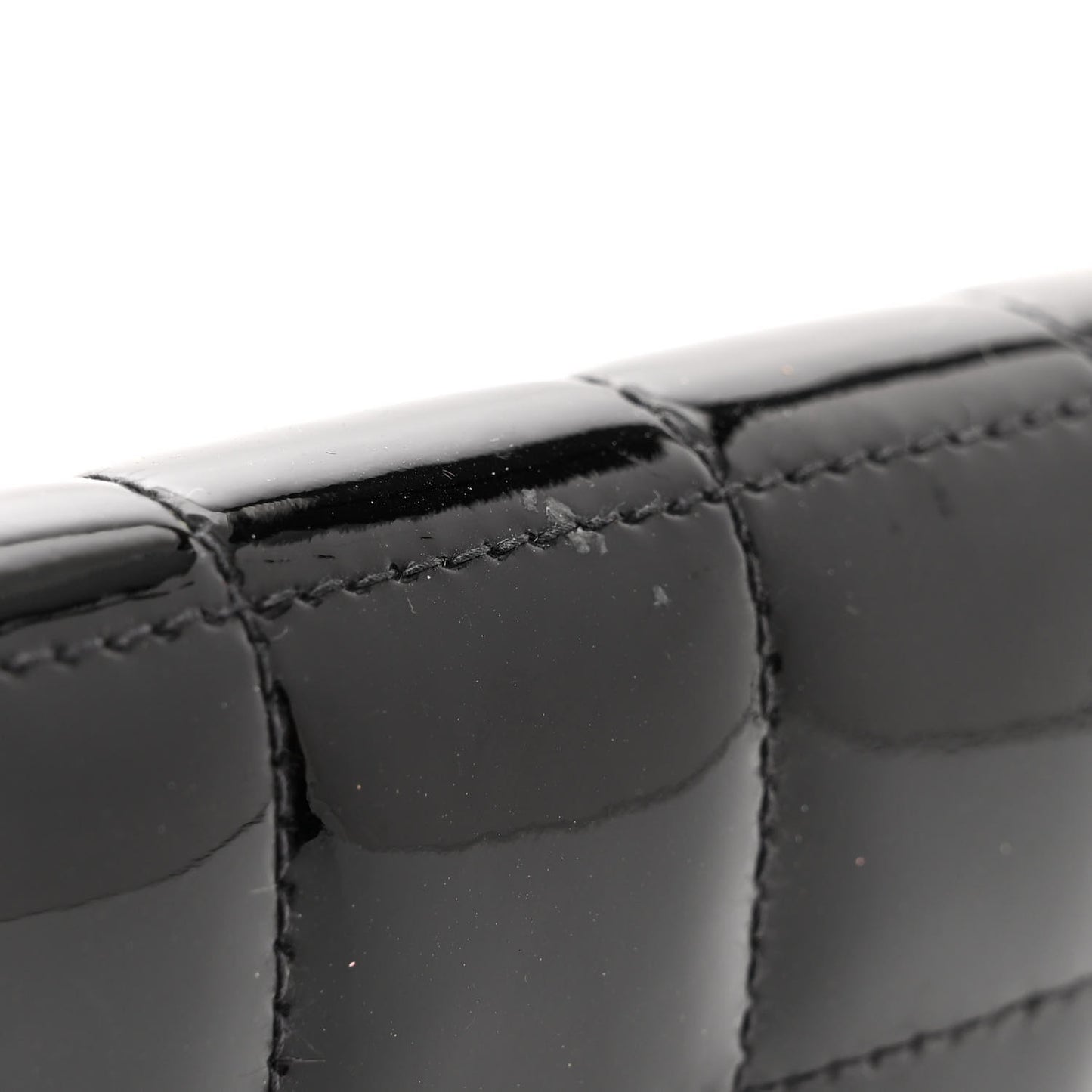 Patent Quilted East West Chocolate Bar Flap Black