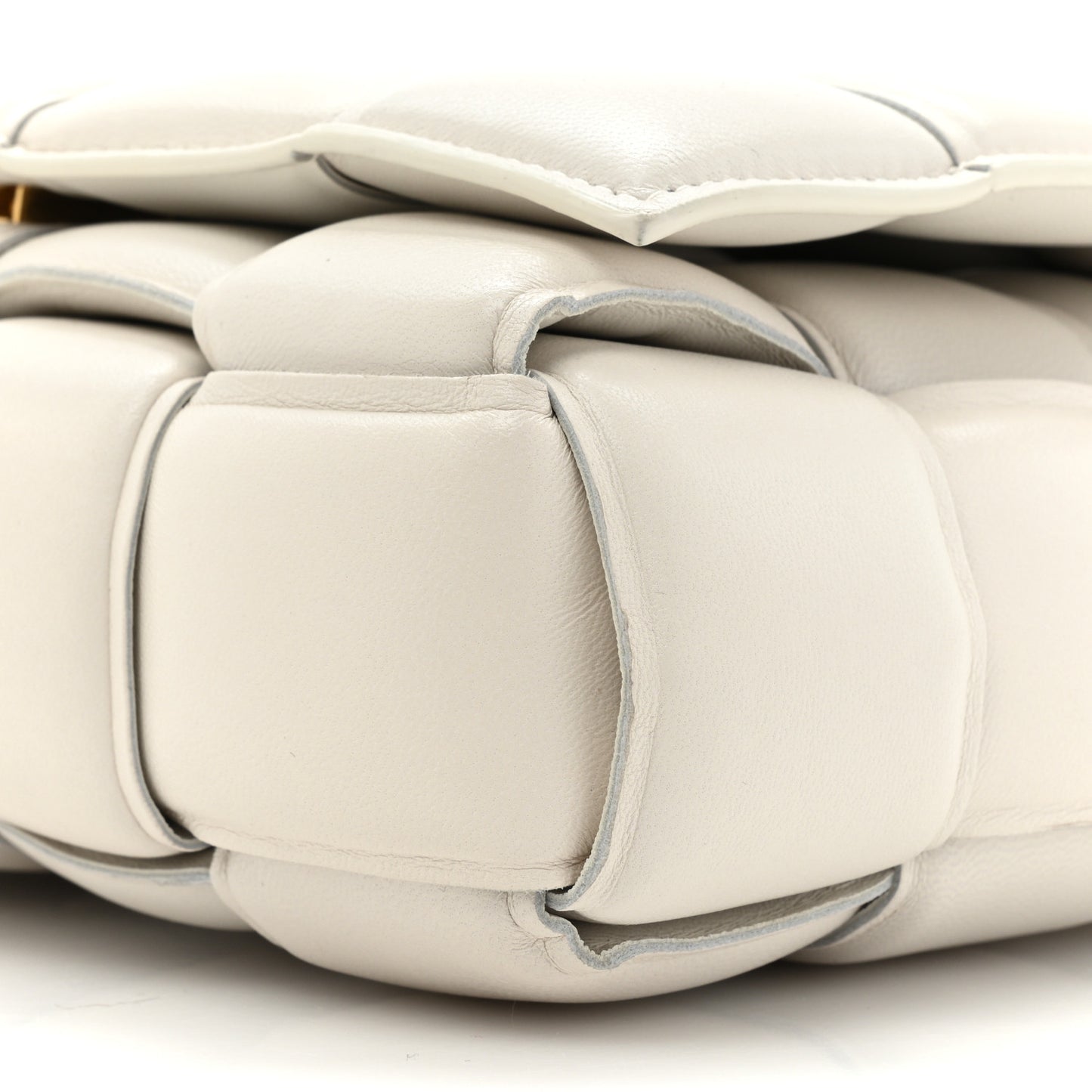 Lambskin Maxi Intreccio Padded Chain Cassette Crossbody Bag White