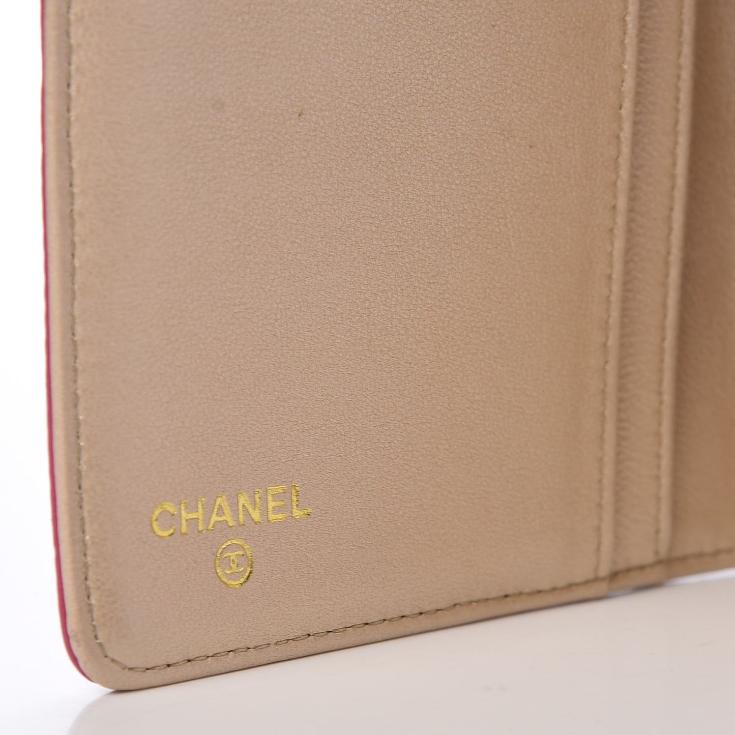 Lambskin Camellia Embossed Yen Wallet Fuchsia