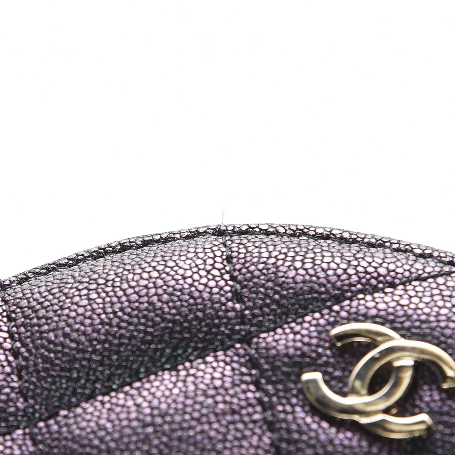 Iridescent Caviar Quilted Round Clutch With Chain Black