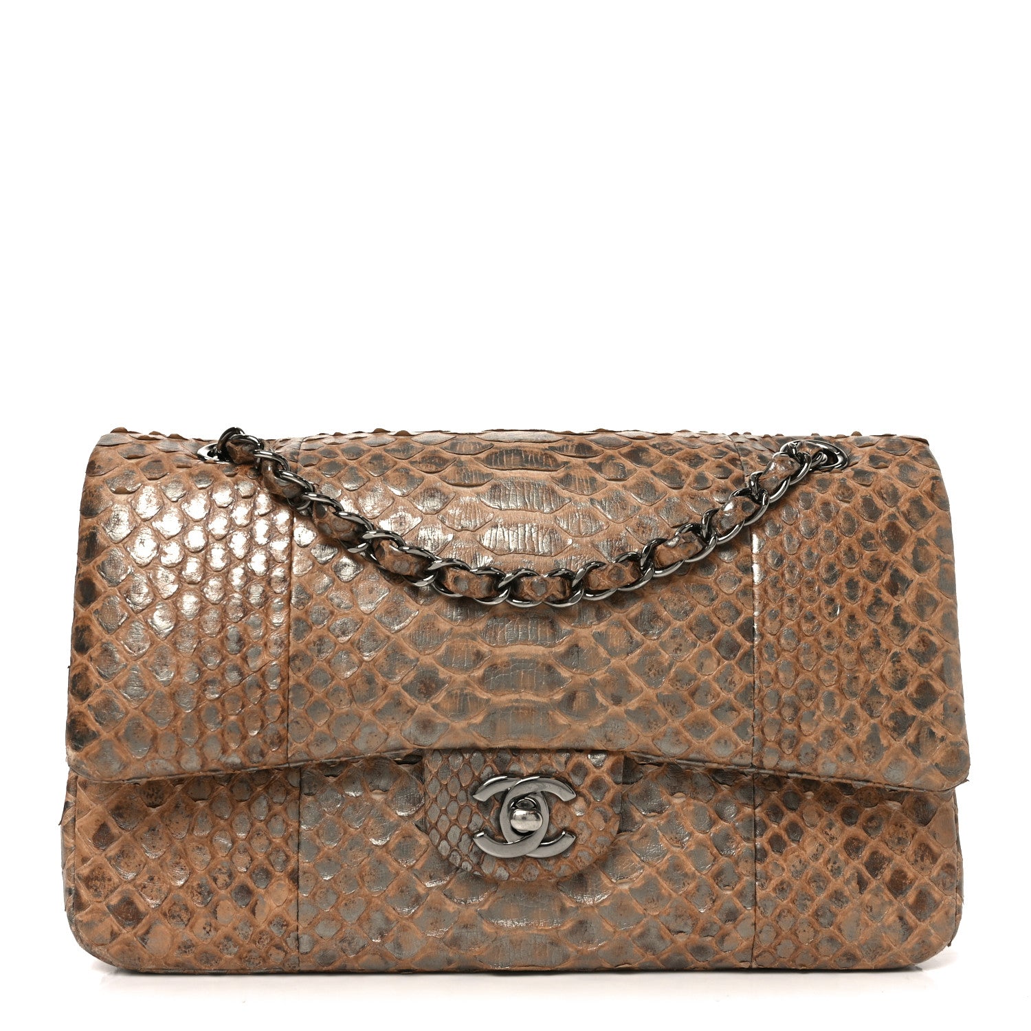 Chanel Metallic Snakeskin Medium Double Flap Beige 1 of 13