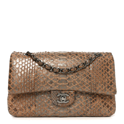 Chanel Metallic Snakeskin Medium Double Flap Beige 1 of 13