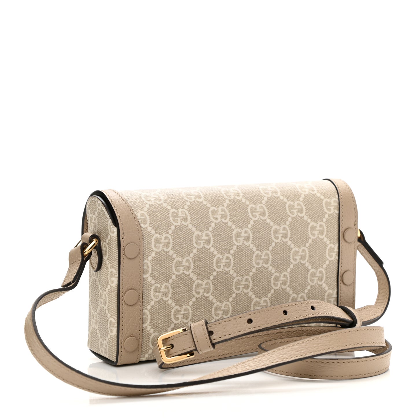 GG Supreme Monogram Textured Dollar Calfskin Mini Horsebit 1955 Shoulder Bag Beige Mystic White Oatmeal