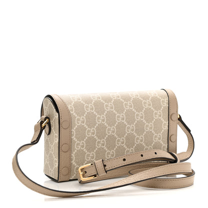 Gucci GG Supreme Monogram Textured Dollar Calfskin Mini Horsebit 1955 Shoulder Bag Beige Mystic White Oatmeal 3 of 11