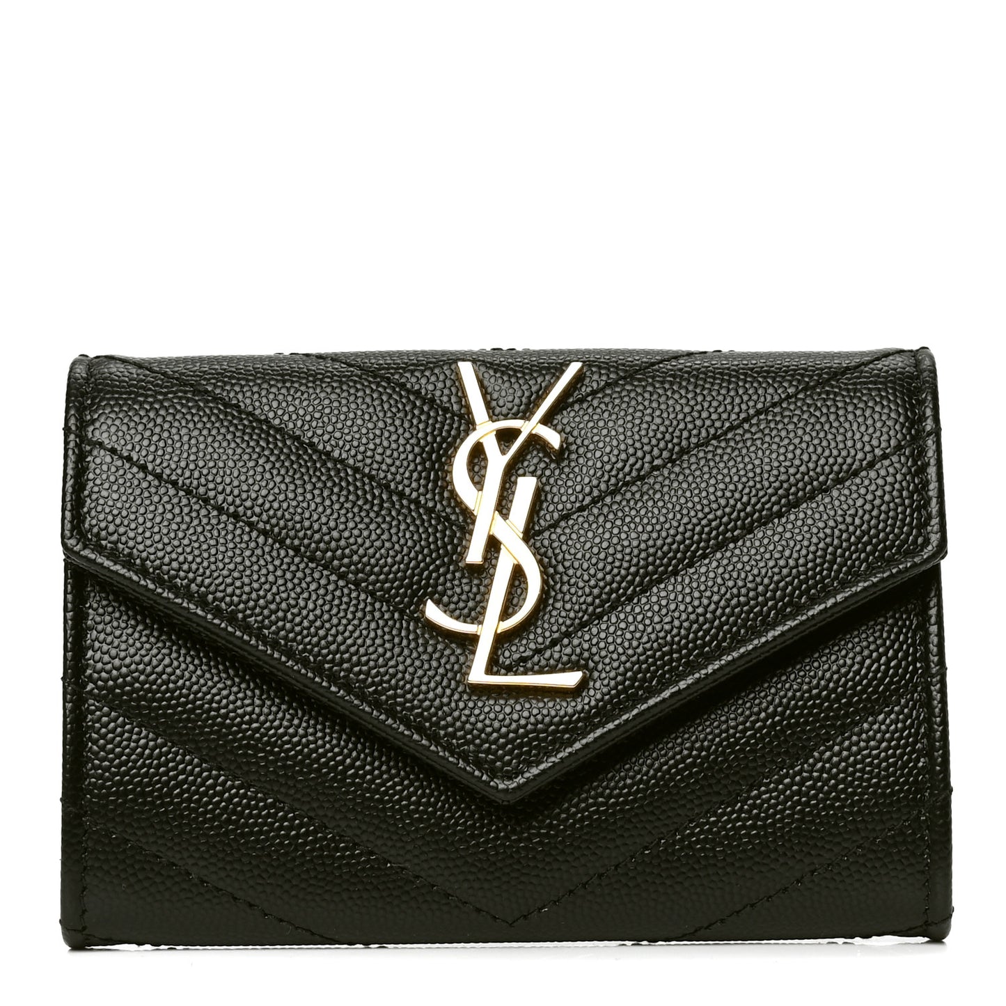 Grain De Poudre Matelasse Chevron Small Monogram Envelope Wallet Black