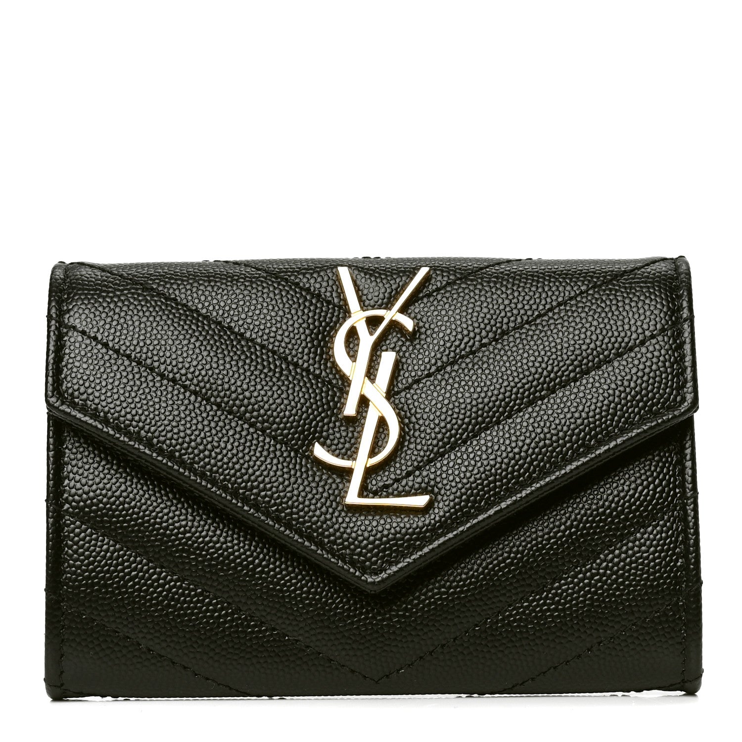 Saint Laurent Grain De Poudre Matelasse Chevron Small Monogram Envelope Wallet Black 1 of 4