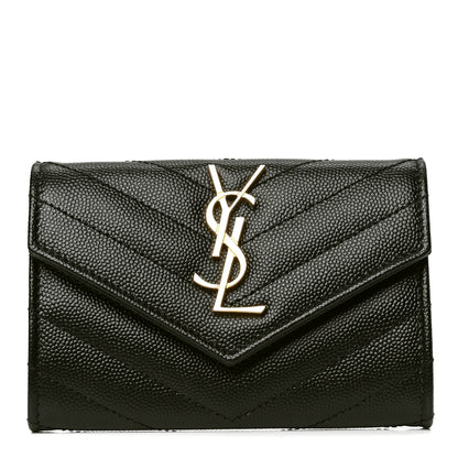 Saint Laurent Grain De Poudre Matelasse Chevron Small Monogram Envelope Wallet Black 1 of 4