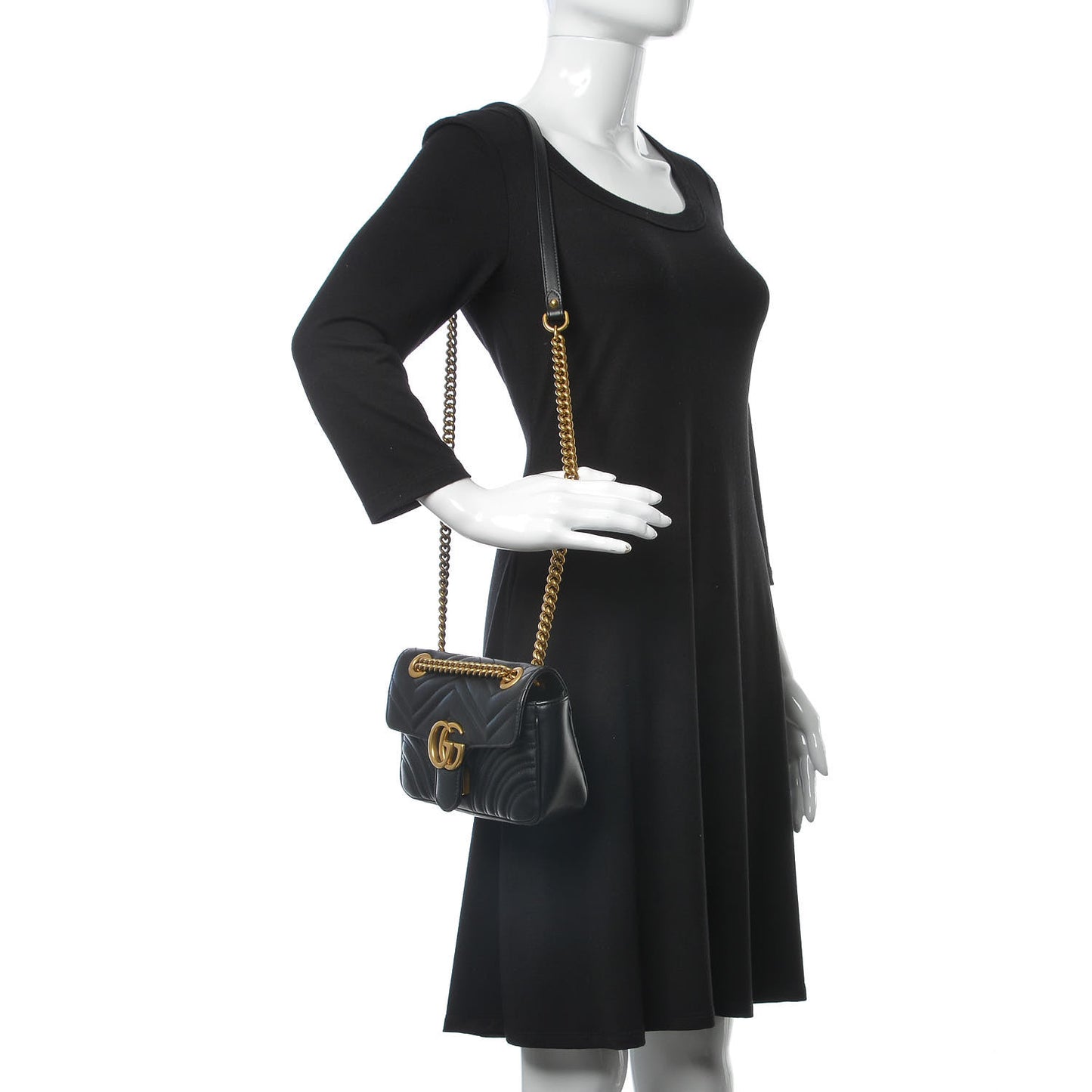 Calfskin Matelasse Mini GG Marmont Shoulder Bag Black