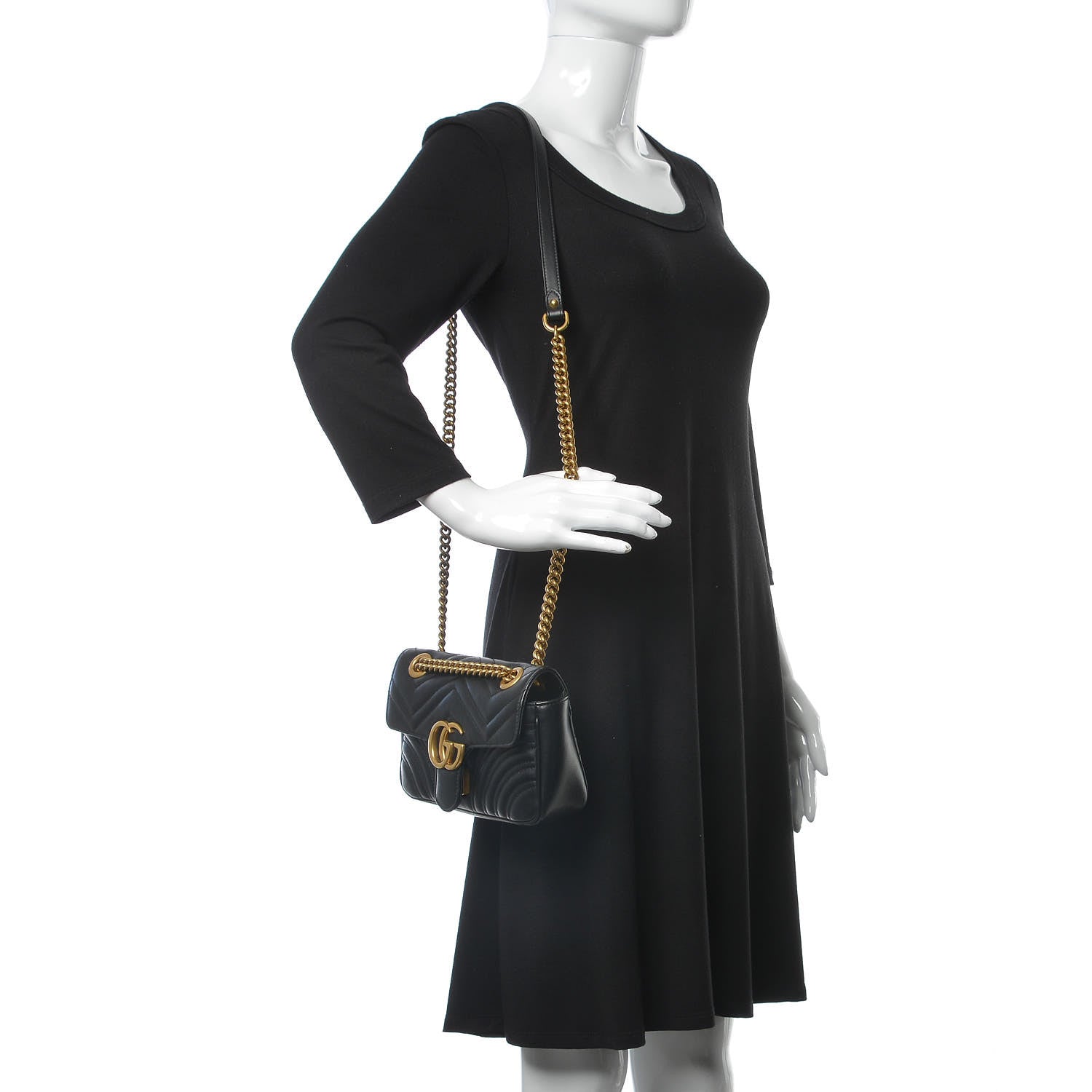 Gucci Calfskin Matelasse Mini GG Marmont Shoulder Bag Black 2 of 8