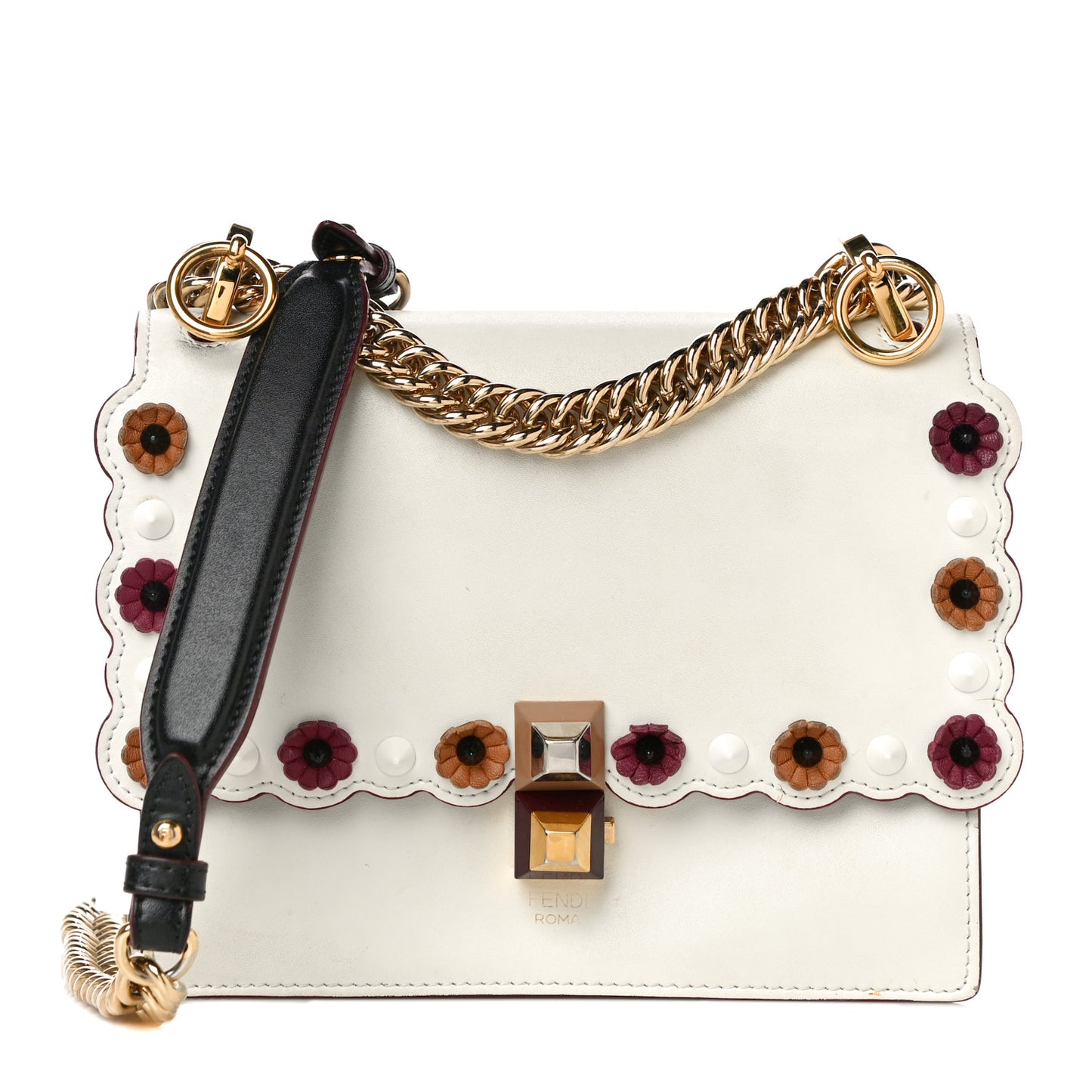 Vitello Liberty Scalloped Studded Flower Small Kan I Shoulder Bag White Multicolor