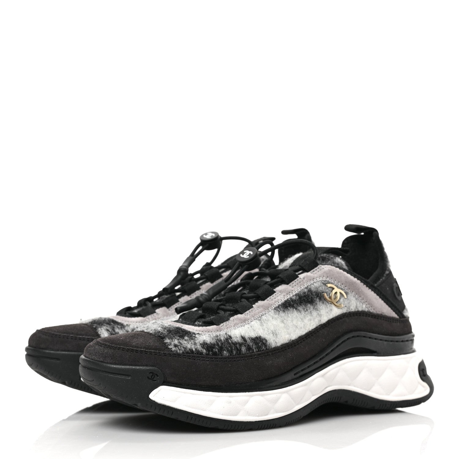 Chanel Fabric Suede Calfskin CC Sneakers 38 Grey 3 of 9