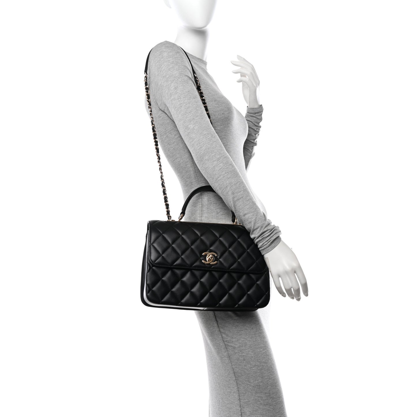 Lambskin Quilted Medium Trendy CC Flap Dual Handle Bag Black