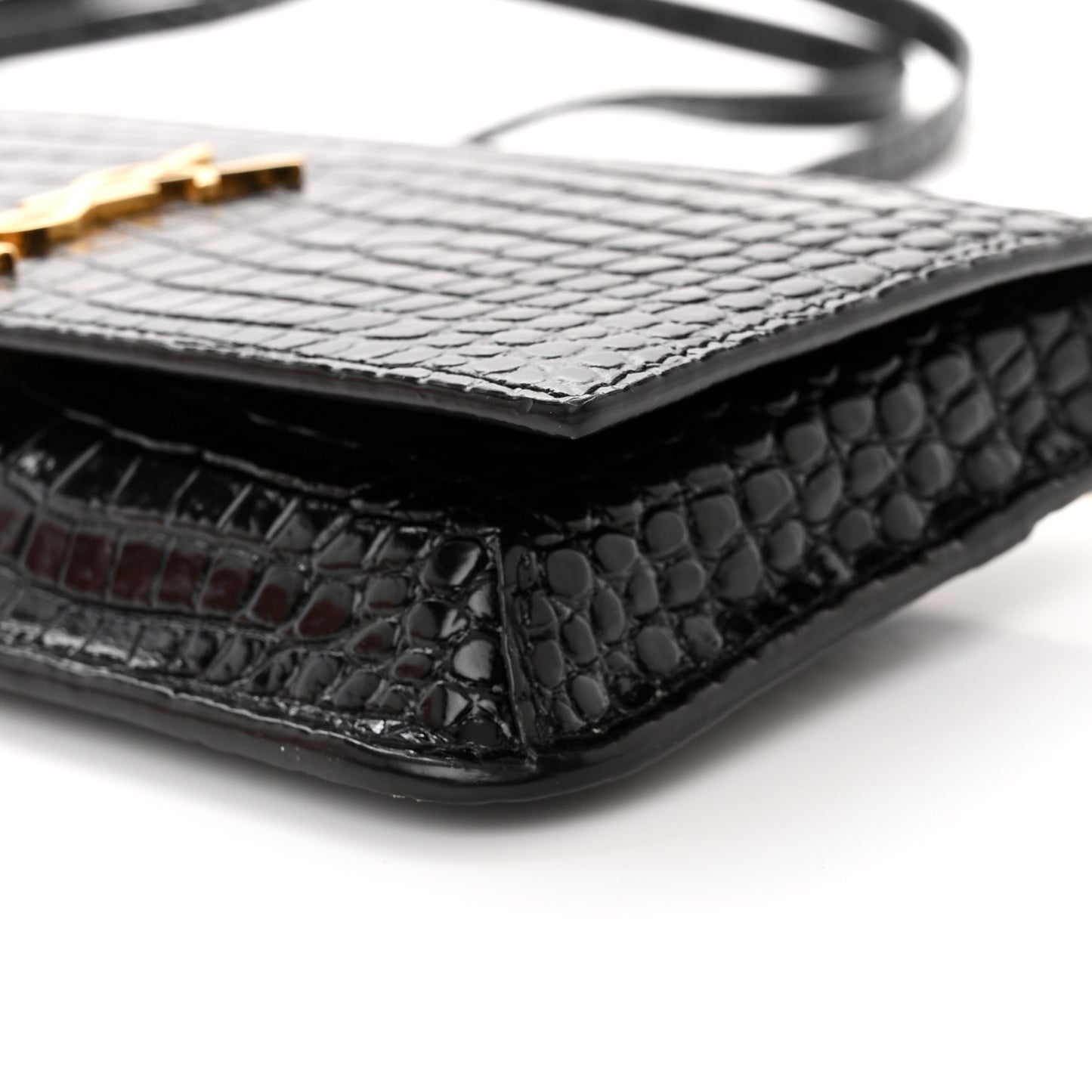 Crocodile Embossed Monogram Phone Holder Crossbody Black