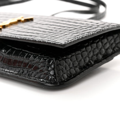 Saint Laurent Crocodile Embossed Monogram Phone Holder Crossbody Black 9 of 10