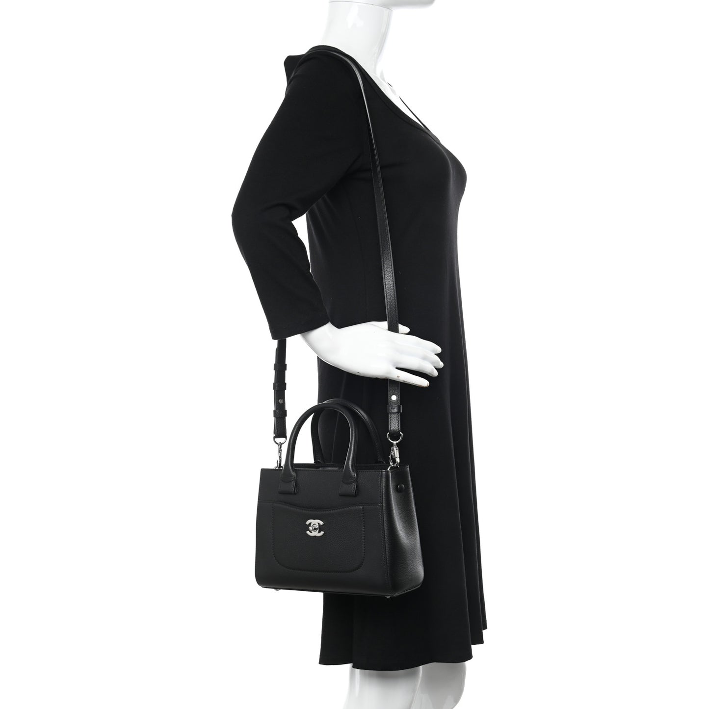 Grained Calfskin Mini Neo Executive Shopper Tote Black