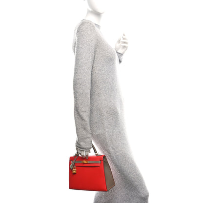 Hermes Chevre Chandra Bi-Color Horseshoe Kelly Sellier 25 Rouge De Coeur Etoupe 2 of 14