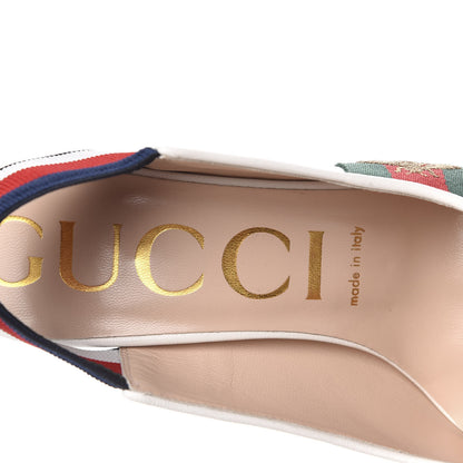 Gucci Malaga Kid Web Sylvie High Heel Slingback Pumps 38 White 7 of 10