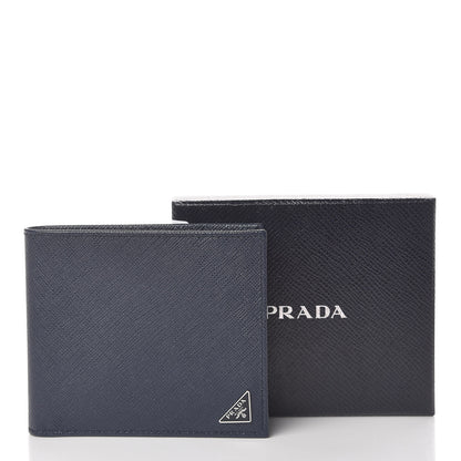 Prada Saffiano Triangle Bi-Fold Wallet Baltico 8 of 8