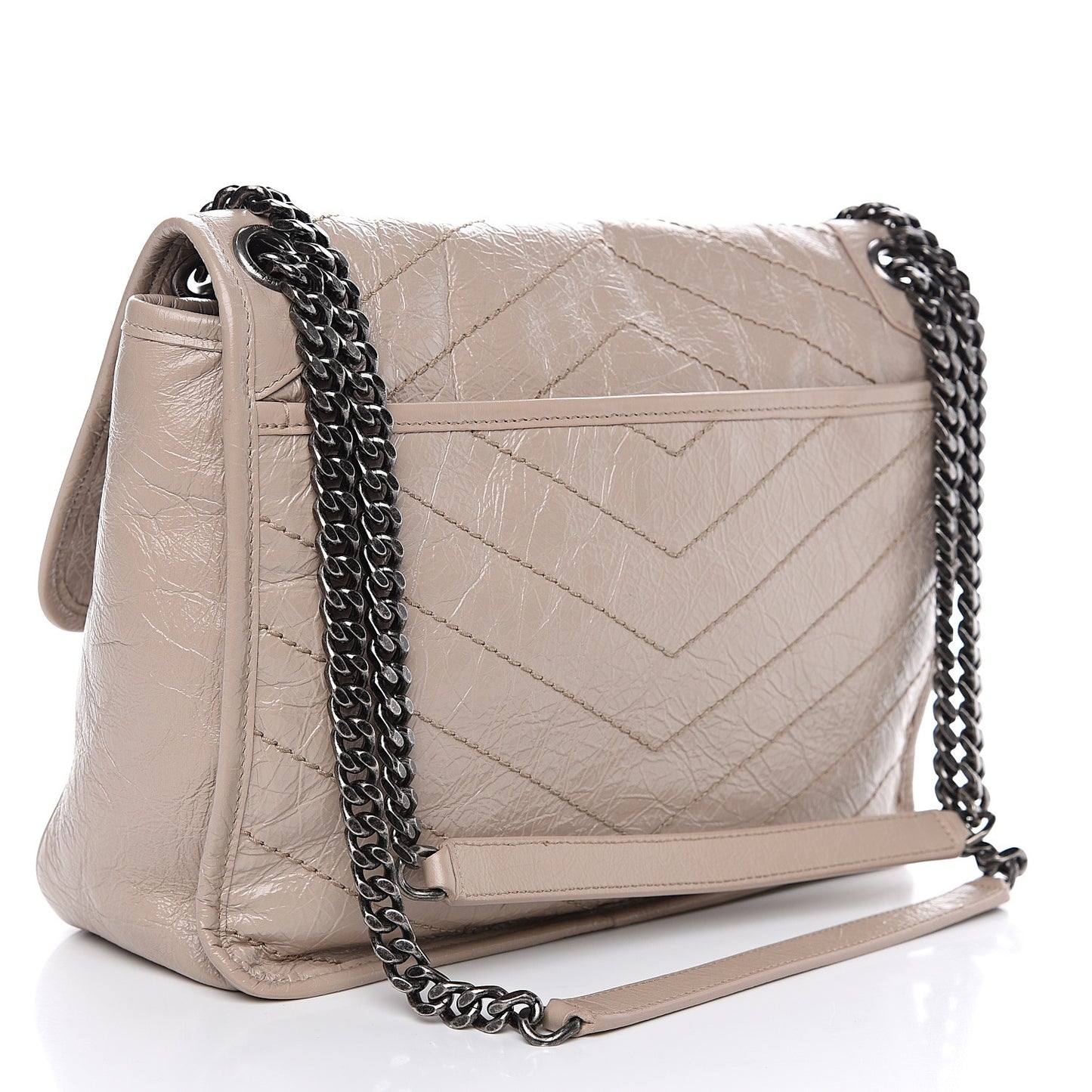 Crinkled Calfskin Matelasse Monogram Medium Niki Chain Satchel Light Natural