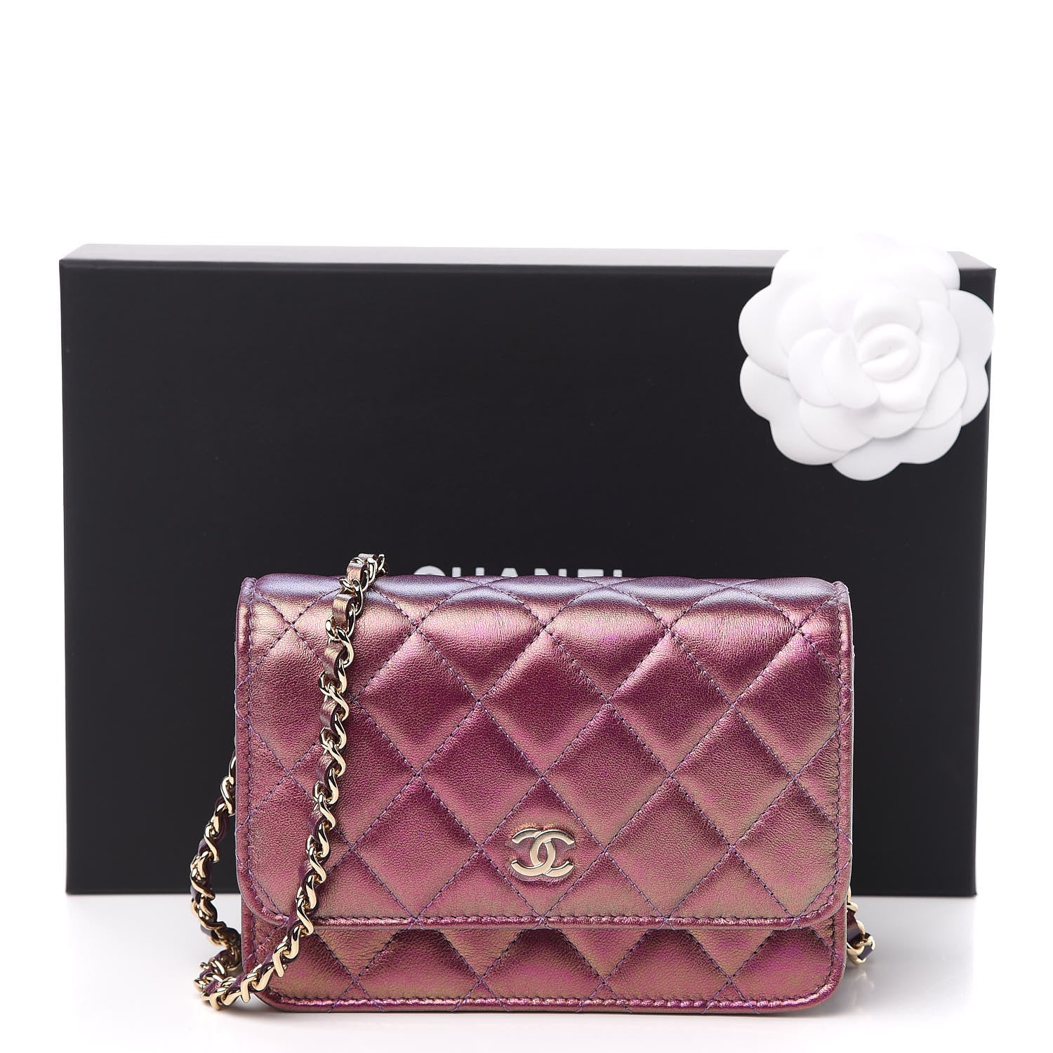 Chanel Iridescent Lambskin Quilted Mini Wallet On Chain WOC Purple 11 of 11