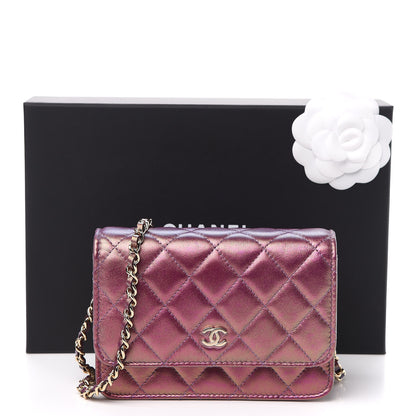 Chanel Iridescent Lambskin Quilted Mini Wallet On Chain WOC Purple 11 of 11
