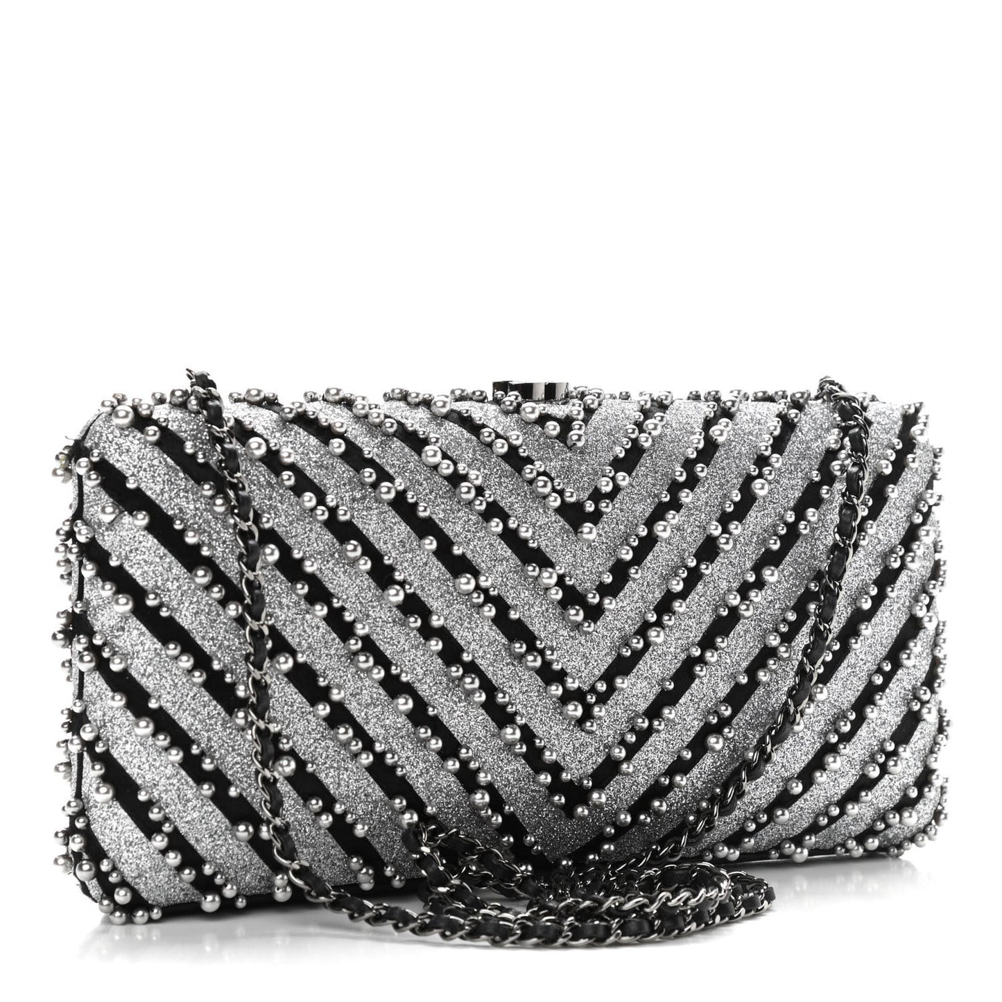 Mixed Fibers Pearl Evening Clutch Silver Black