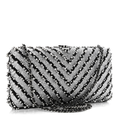 Chanel Mixed Fibers Pearl Evening Clutch Silver Black 3 of 11
