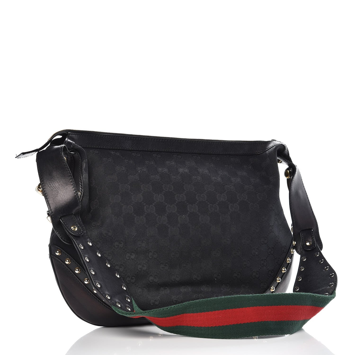 Gucci Monogram Web Pelham Studded Shoulder Bag Black 2 of 11