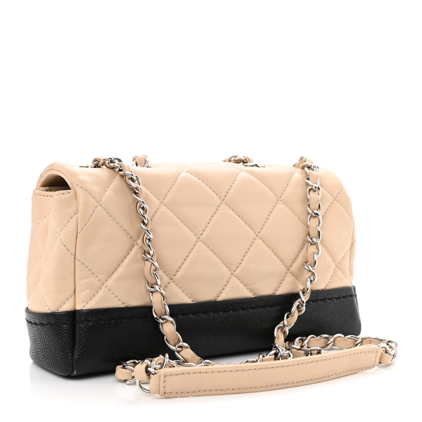 Calfskin Quilted Flap Beige Black