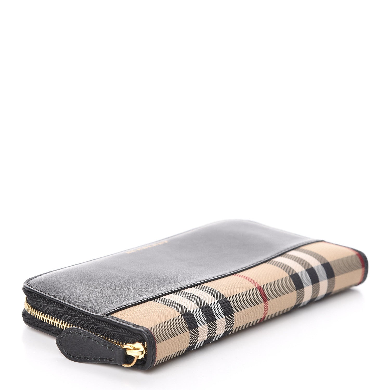 Burberry Calfskin Haymarket Check Elmore Zip Around Wallet Black 4 of 7