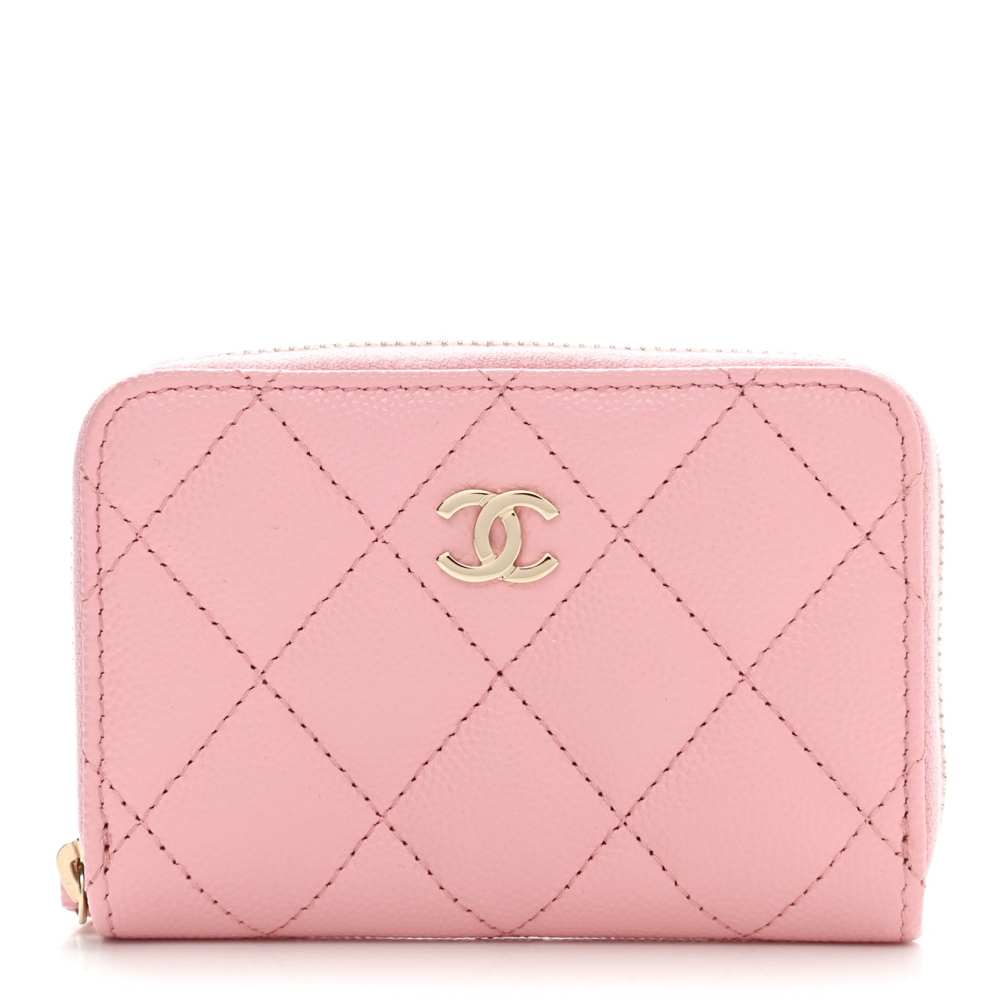 Caviar Quilted Zip Coin Purse Light Pink