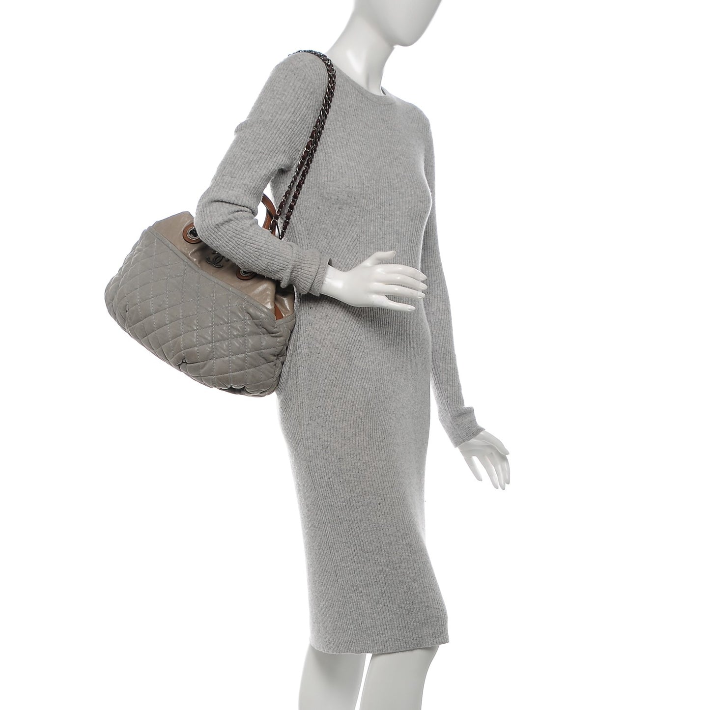 Iridescent Calfskin Quilted Small In The Mix Tote Grey
