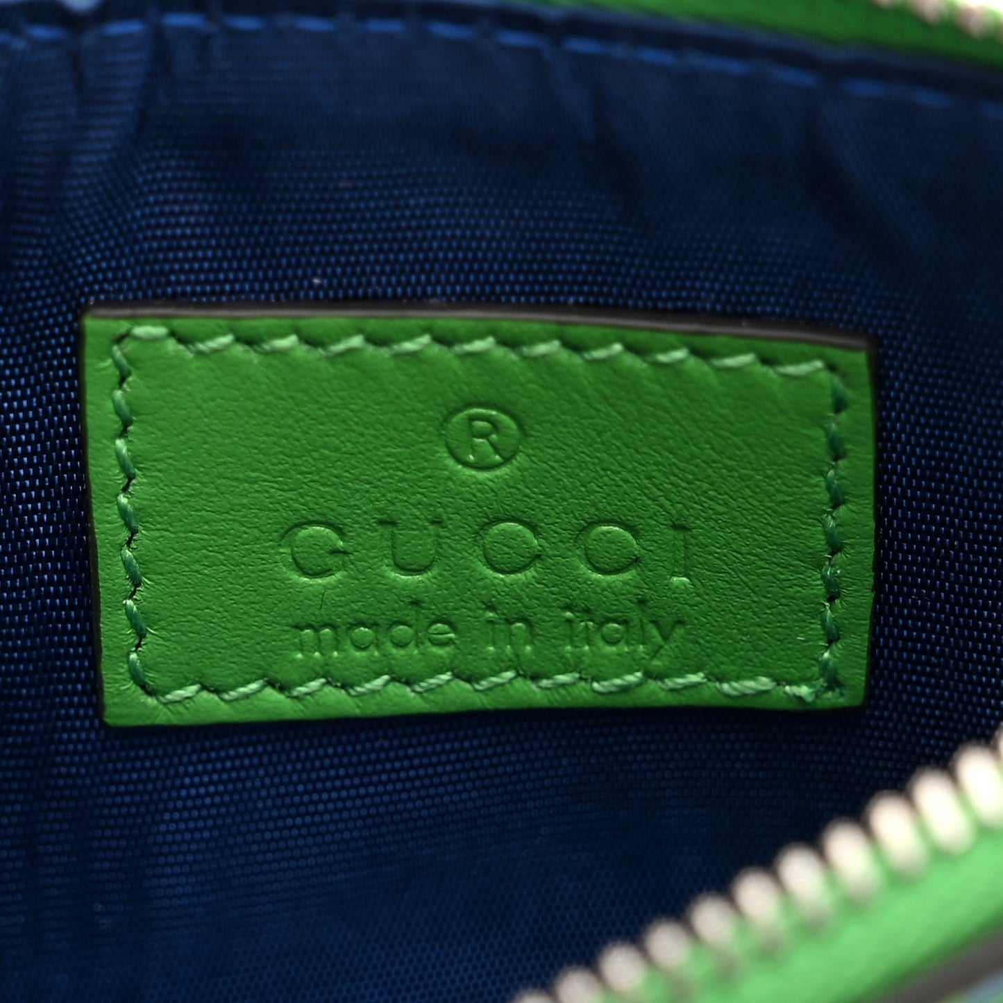 Calfskin GG Tennis Bi-Color Embossed Zip Wallet Joy Green Joy Blue
