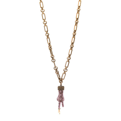 Gucci Crystal Hand Pendant Necklace Pink Aged Gold 1 of 5