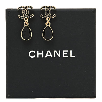 Chanel Crystal CC Teardrop Earrings Gold Black 5 of 5