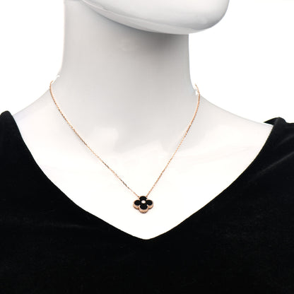 Van Cleef & Arpels 18K Rose Gold Diamond Black Onyx Vintage Alhambra Pendant Necklace 2 of 7