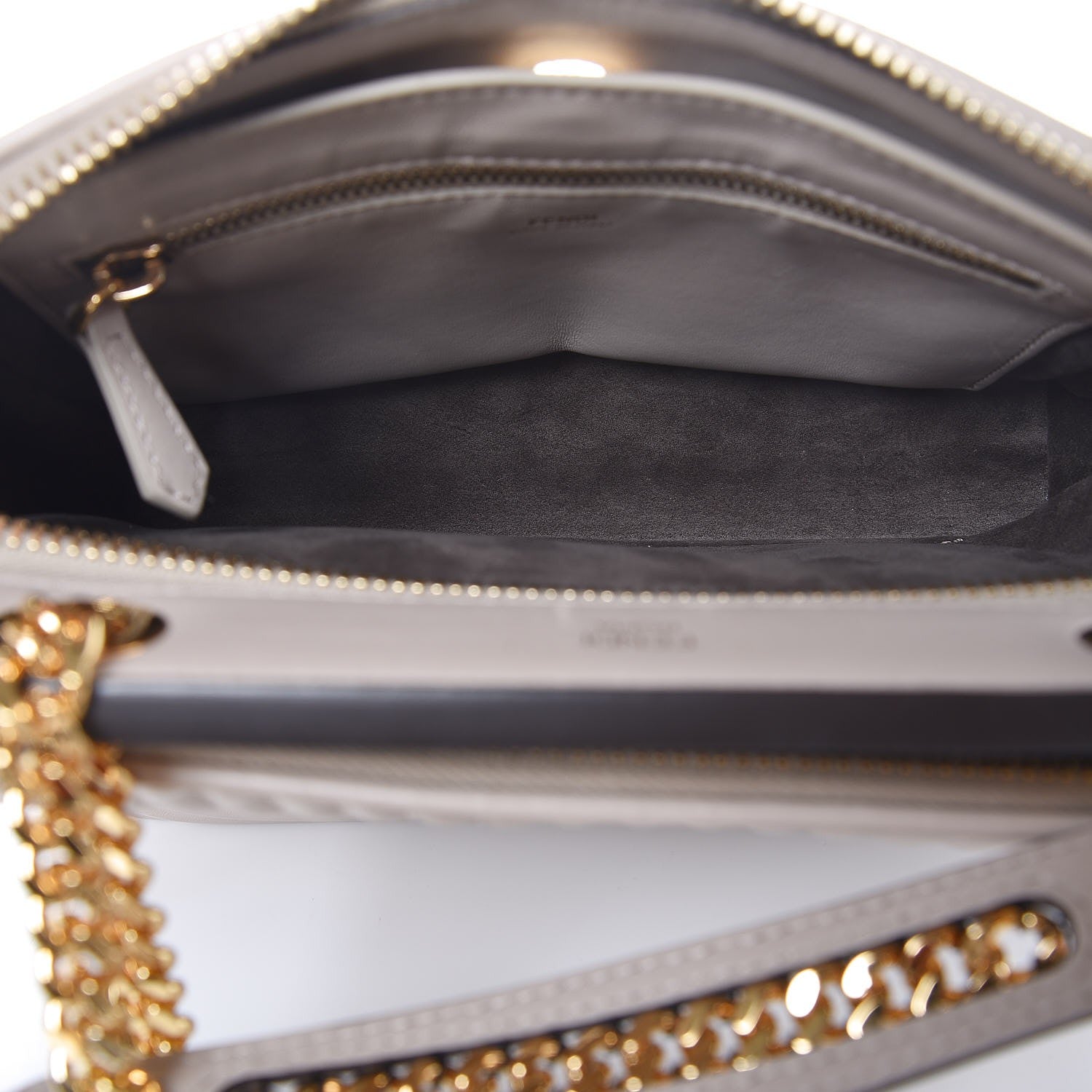 Fendi Shiny Nappa Trapuntata Chain Small DotCom Click Chain Satchel Grigio Polvere 5 of 10