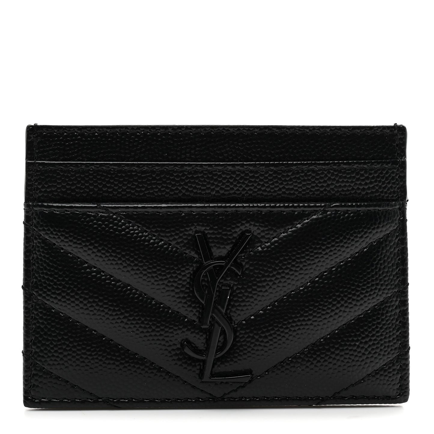 Grain De Poudre Matelasse Chevron Monochrome Monogram Credit Card Case Black