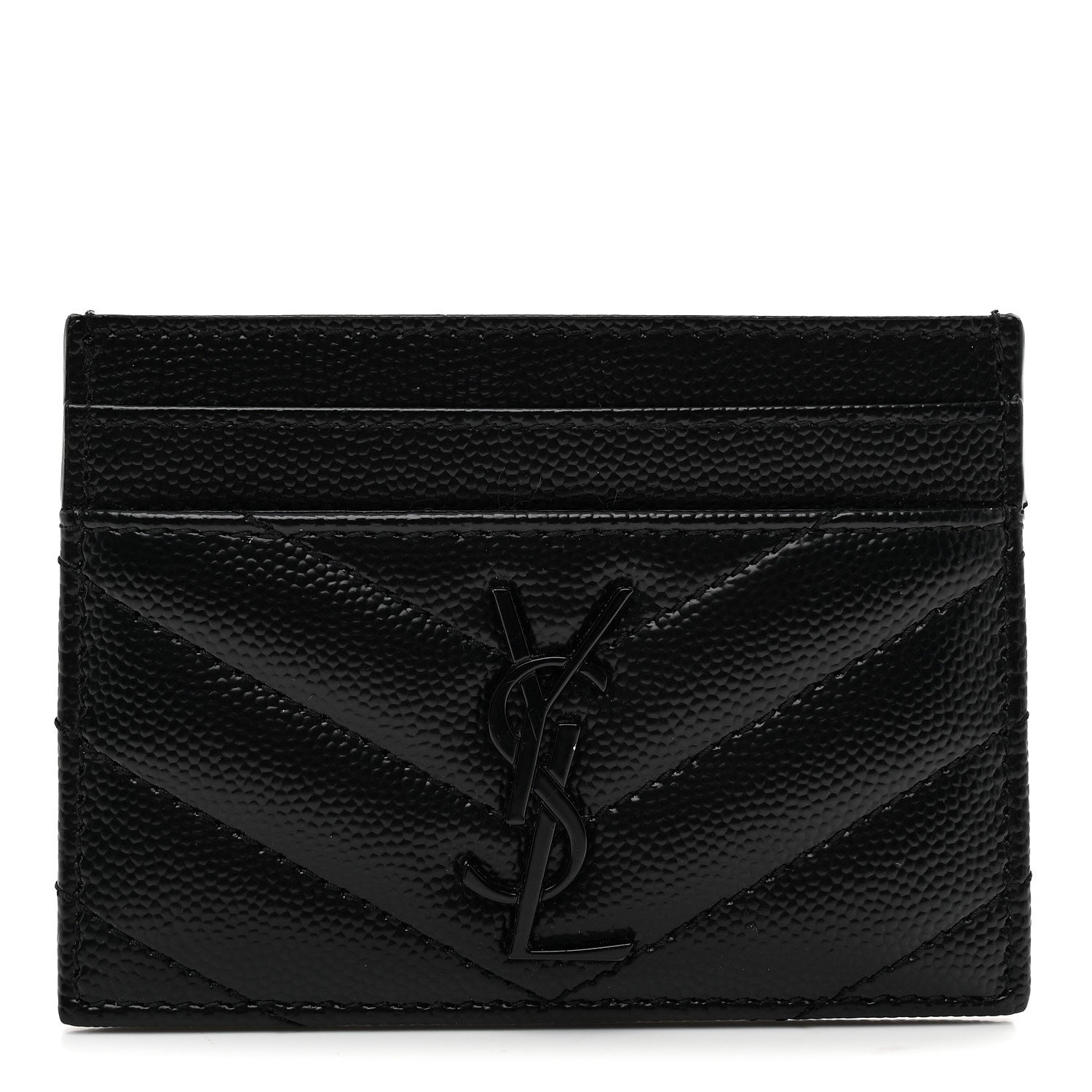 Saint Laurent Grain De Poudre Matelasse Chevron Monochrome Monogram Credit Card Case Black 1 of 7