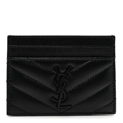Saint Laurent Grain De Poudre Matelasse Chevron Monochrome Monogram Credit Card Case Black 1 of 7