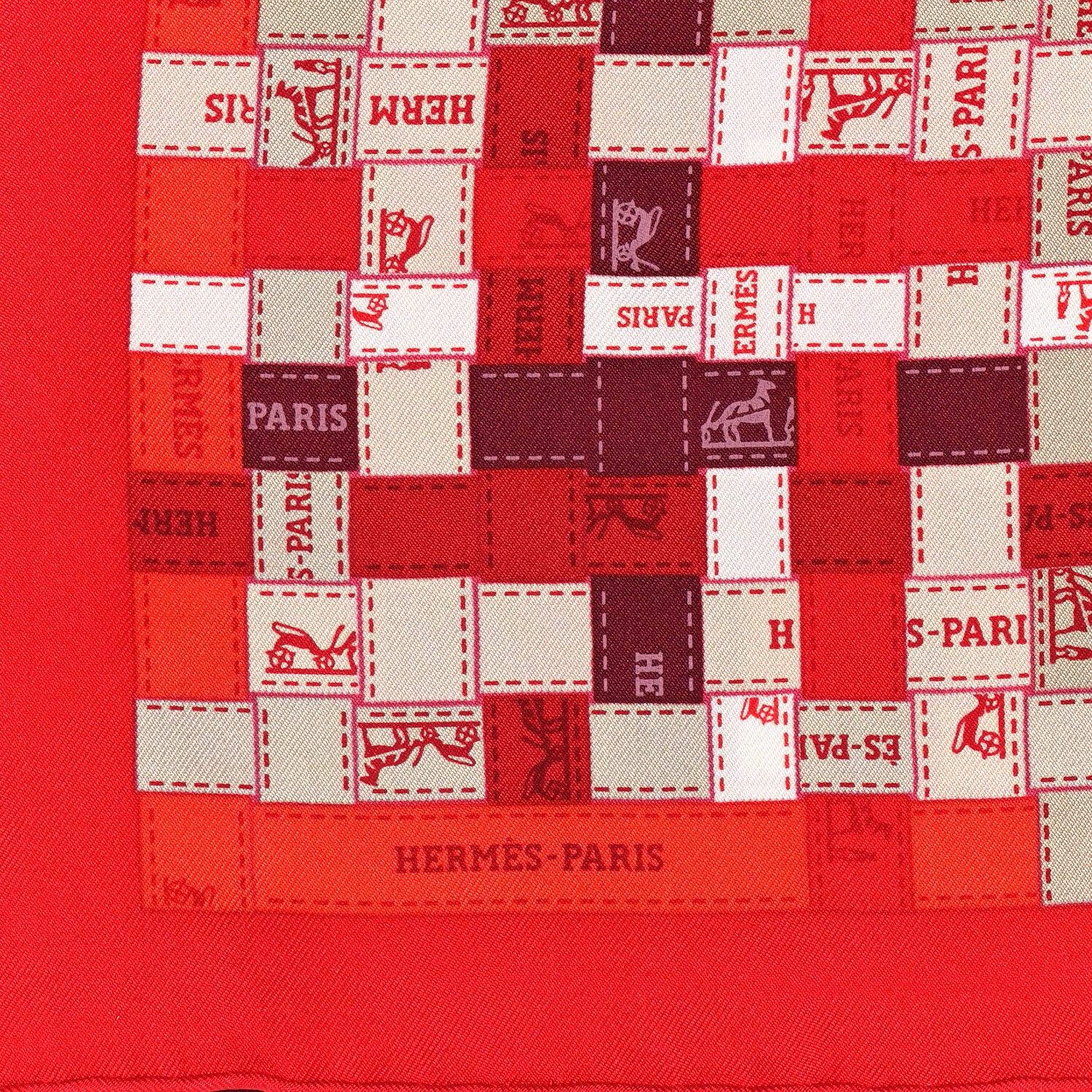 Hermes Silk Bolduc Au Carre Scarf 90 Rouge Bordeaux Gris 2 of 5