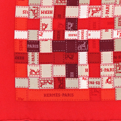 Hermes Silk Bolduc Au Carre Scarf 90 Rouge Bordeaux Gris 2 of 5