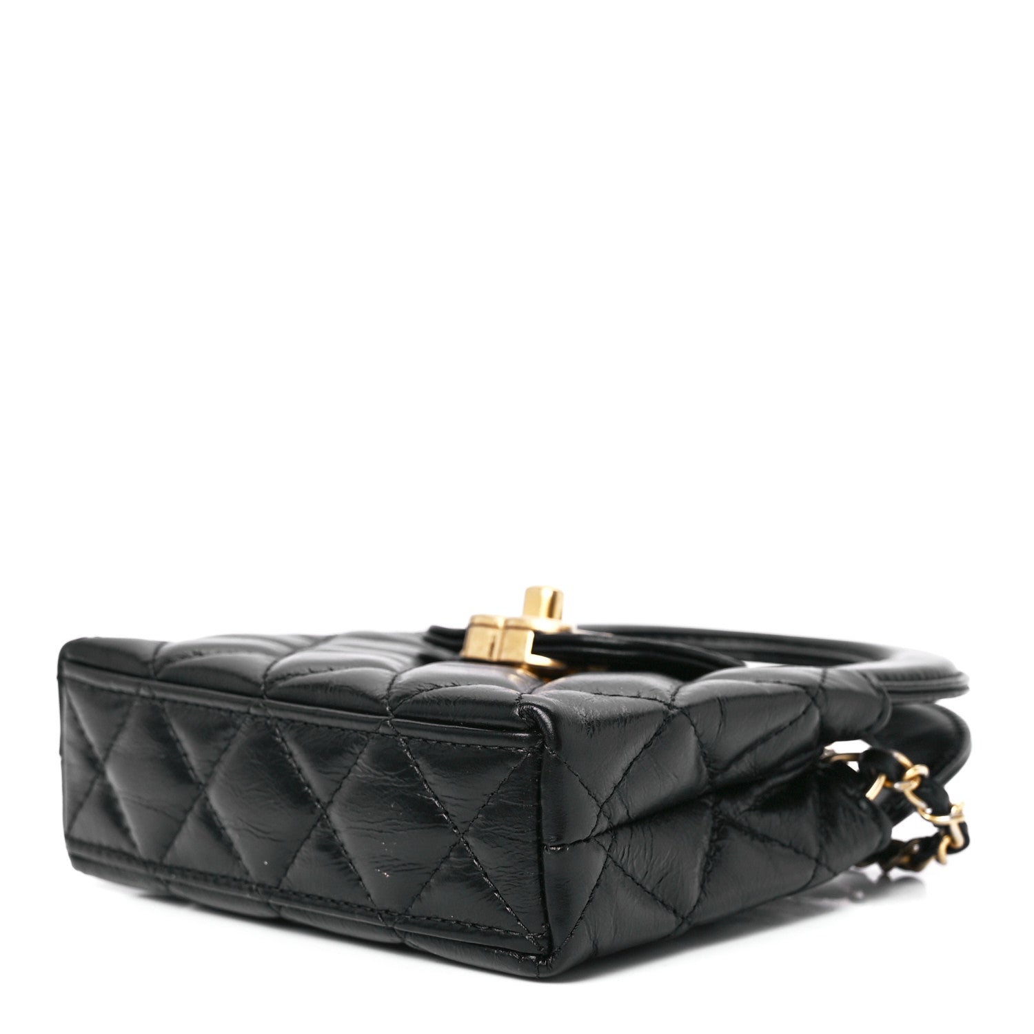 Chanel Shiny Aged Calfskin Quilted Mini Nano Kelly Shopper Black 9 of 12