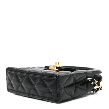 Chanel Shiny Aged Calfskin Quilted Mini Nano Kelly Shopper Black 9 of 12