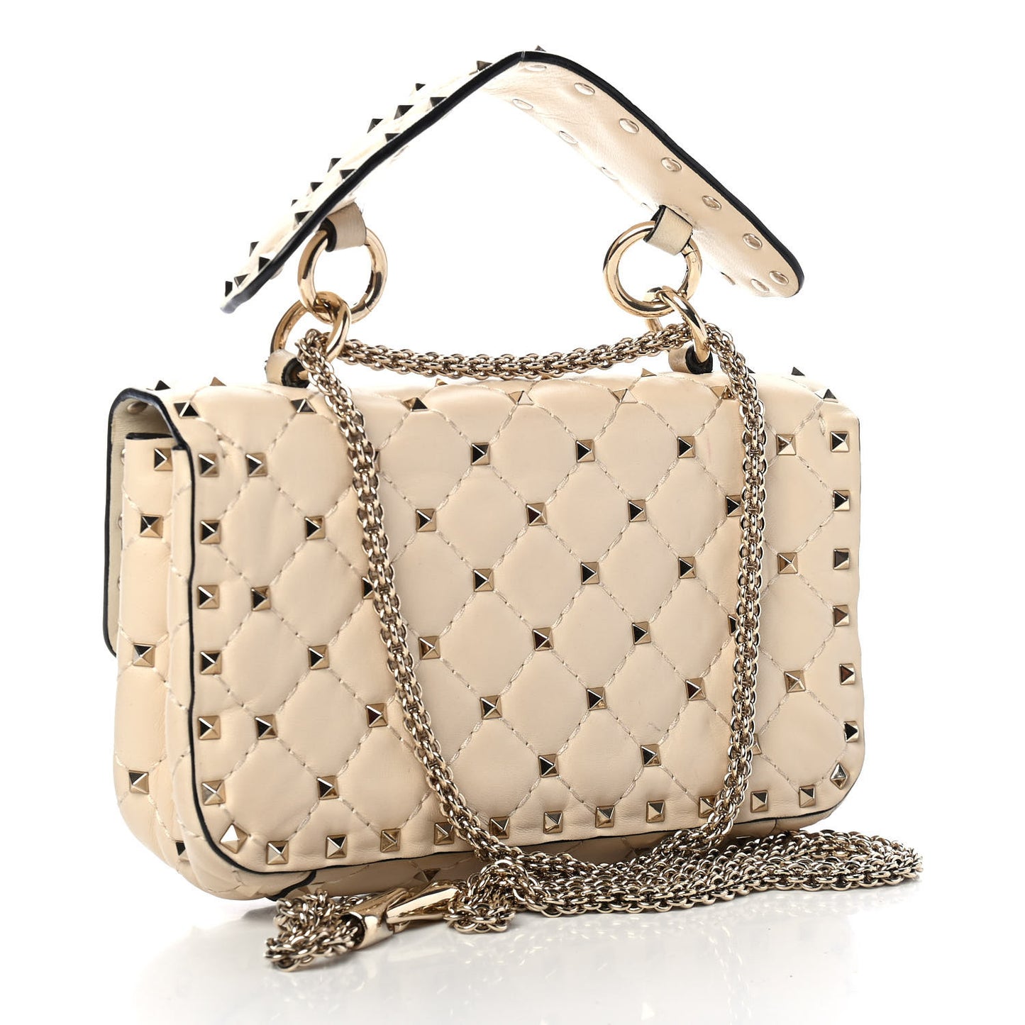 Nappa Small Rockstud Spike Shoulder Bag Light Ivory