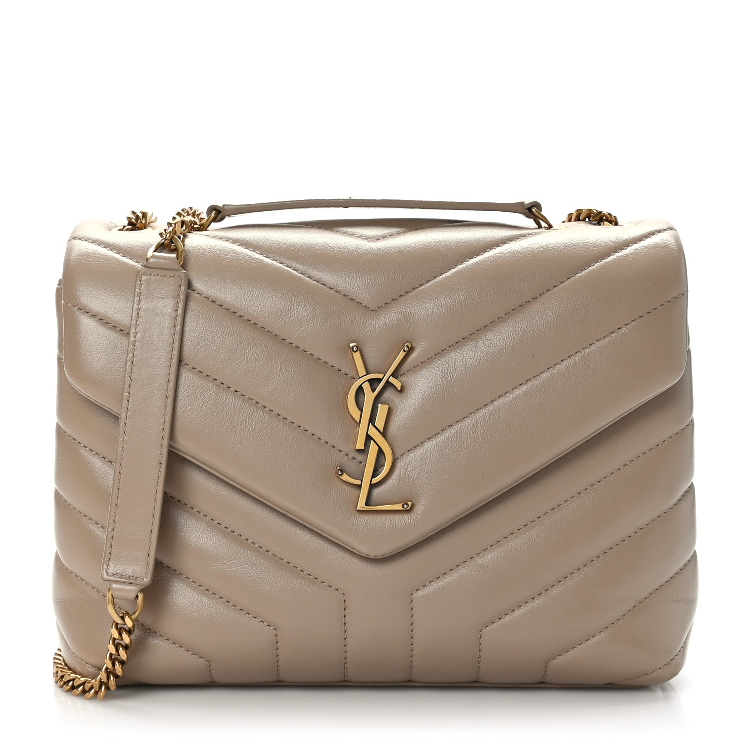 Saint Laurent Calfskin Y Quilted Monogram Small Loulou Chain Satchel Dark Beige 1 of 9